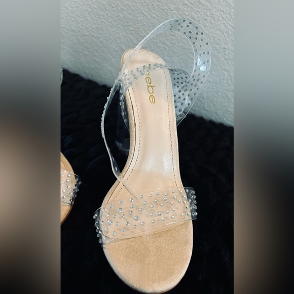 Bebe Clear and Nude Cross Strapped Heels - Picture 3 of 5